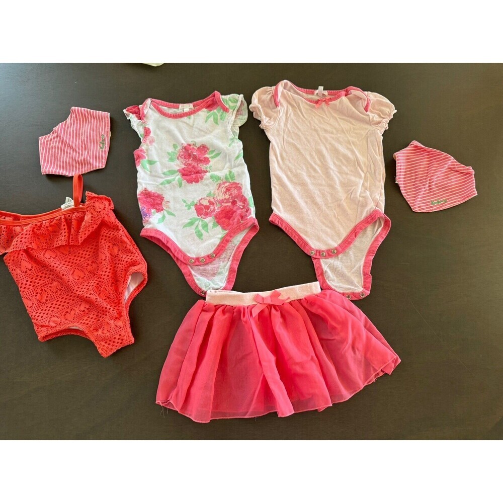 TAHARI Baby Girl Bundle Lot 12-18 M Clothes Floral top skirt bib swimsuit pink